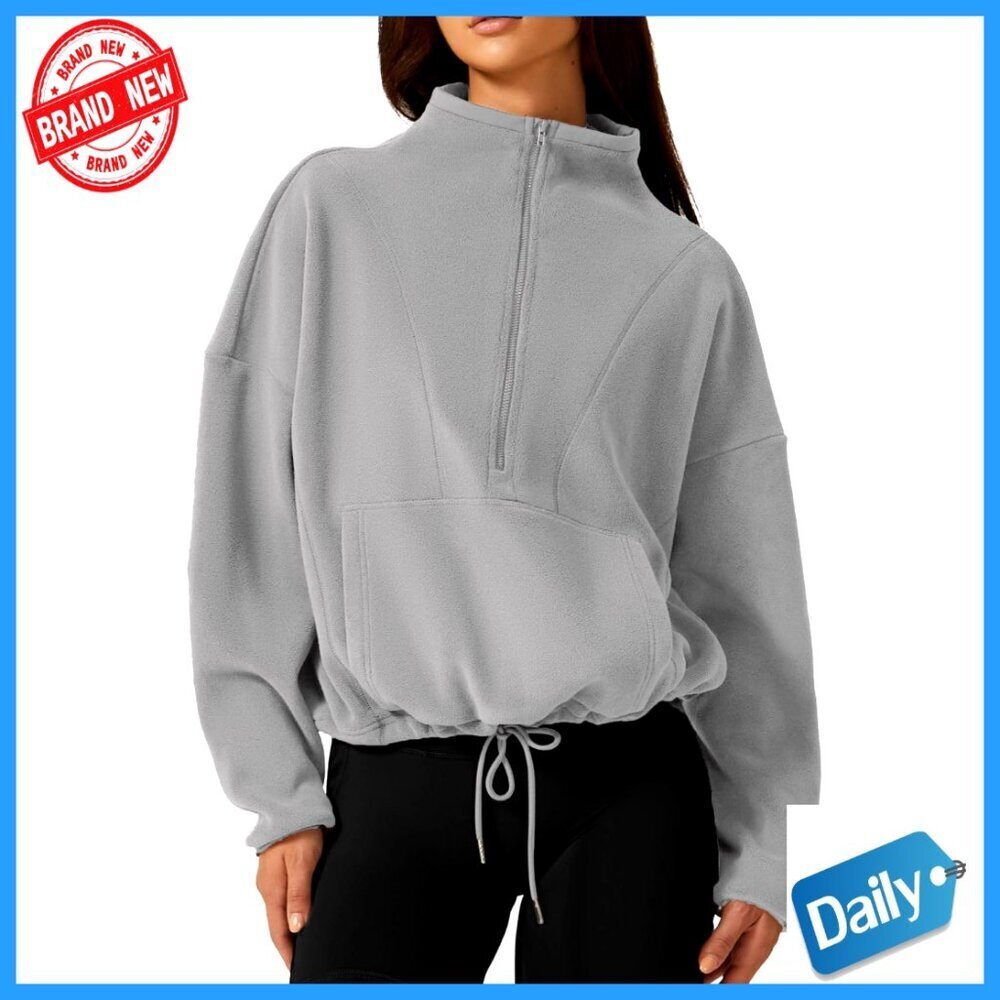 Half Zip Fleece Sweatshirt Mock Neck Long Sleeve Sherpa Pullover Kangaroo Pocket